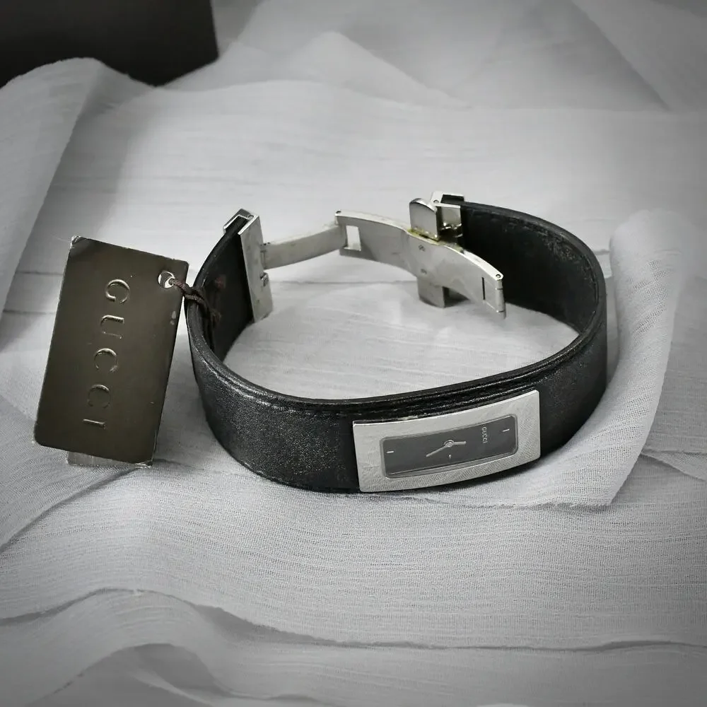 Gucci 7800L Quartz Black Leather Bangle Watch Box Tags Small 6